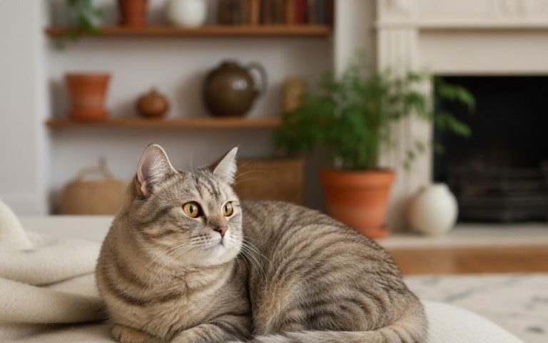Un chat aux traits atypiques dans un environnement chaleureux.