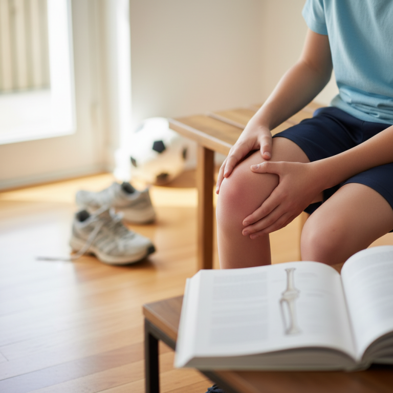 Illustration réaliste sur Maladie d'Osgood-Schlatter chez l'enfant : comprendre et gérer cette douleur au genou