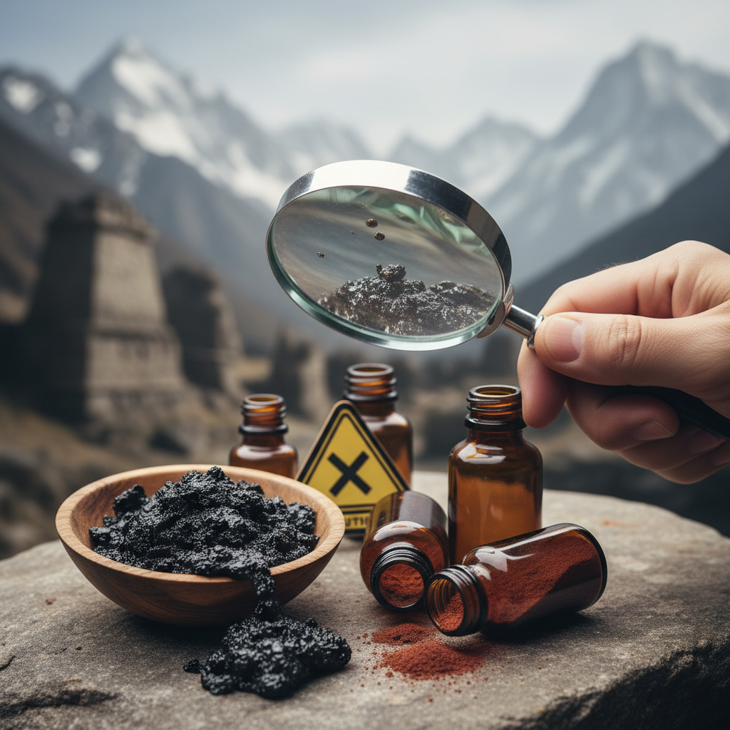 Illustration réaliste sur Shilajit danger : les précautions essentielles à connaître